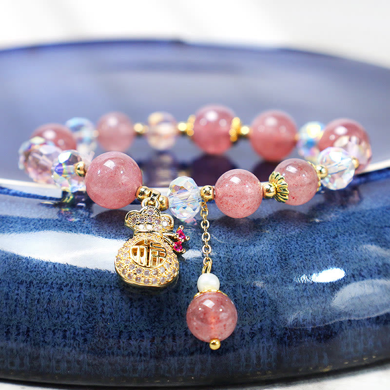 Buddha Stones "Wishing Love and Sweet Blessings"Strawberry Quartz Bracelet Includes Gift Message Card