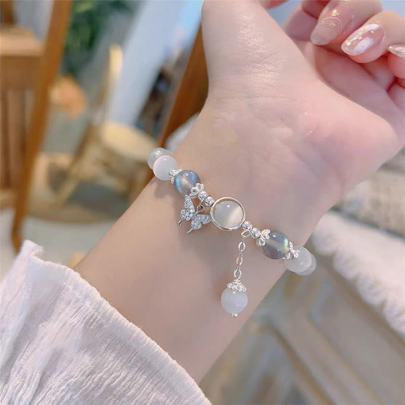 Buddha Stones "Sending Luck and Inner Peace" Cat's Eye Butterfly Bracelet Includes Gift Message Card