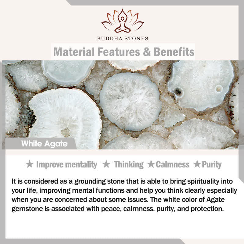 Buddha Stones Handmade White Agate Peace Buckle Luck Happiness Protection Weave String Bracelet