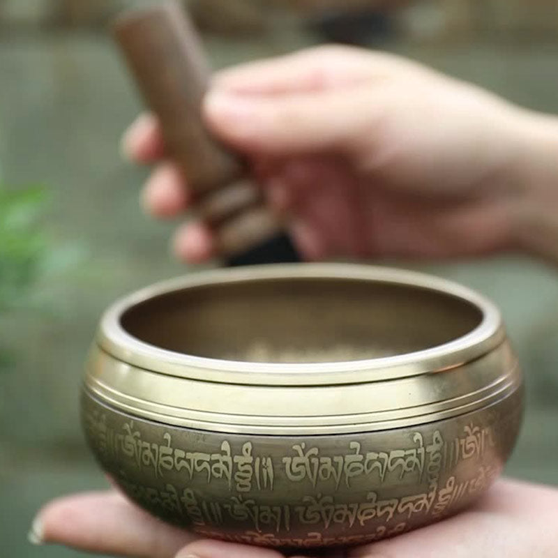Buddha Stones Tibetan Sound Bowl Handcrafted for Focus and Meditation Peaceful Happiness Singing Bowl Set
