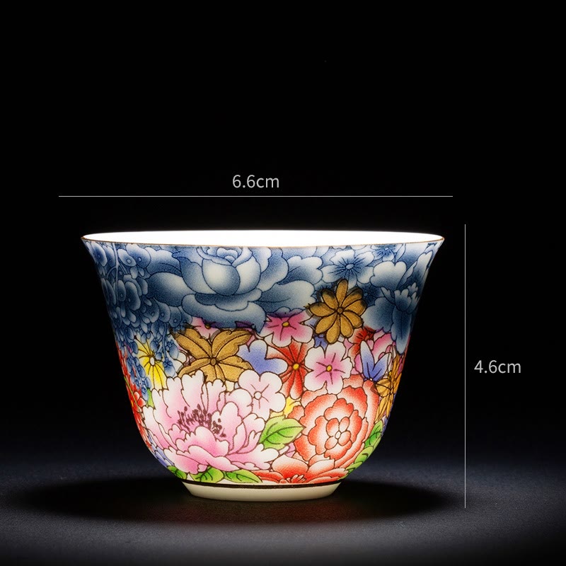 Buddha Stones Colorful Flowers Orchid Sea Waves Blue and White Porcelain Ceramic Teacup Kung Fu Tea Cup