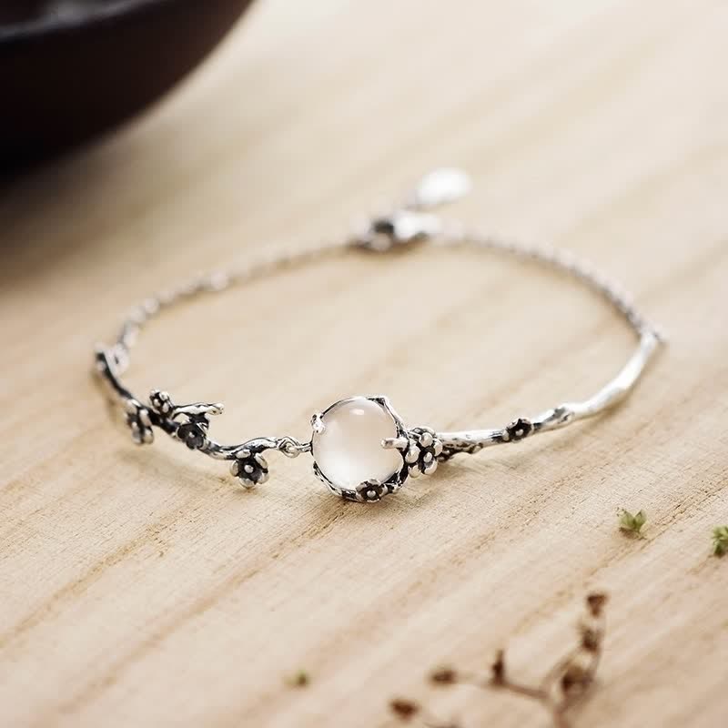 Buddha Stones "Sending Grace and Harmony"Plum Blossom Chalcedony Bracelet Includes Gift Message Card