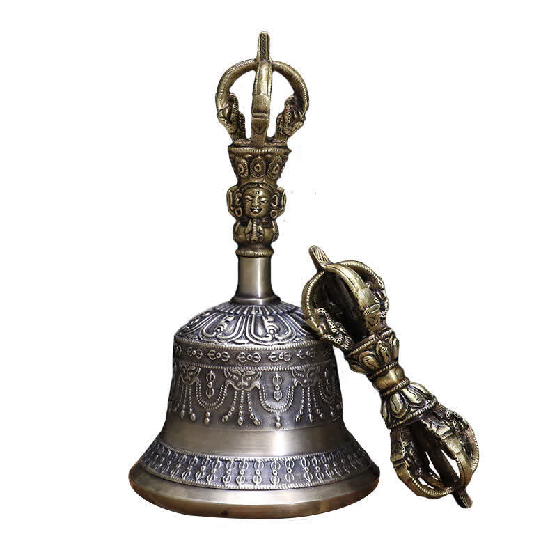 Buddha Stones Tibetan Meditation Bell and Vajra Dorje Copper Enlightenment Decoration Set