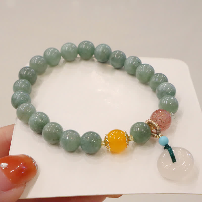 Buddha Stones Cyan Jade Lotus Pumpkin Wish Peace Buckle Amethyst Crystal Healing Bracelet