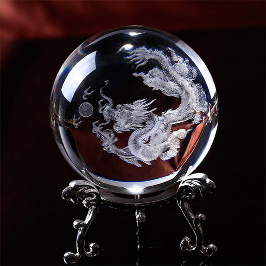 Buddha Stones White Crystal Dragon Lotus Blessing Decoration
