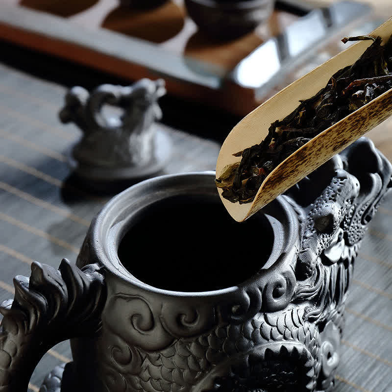 Buddha Stones Vintage Dragon Phoenix Ceramic Teapot