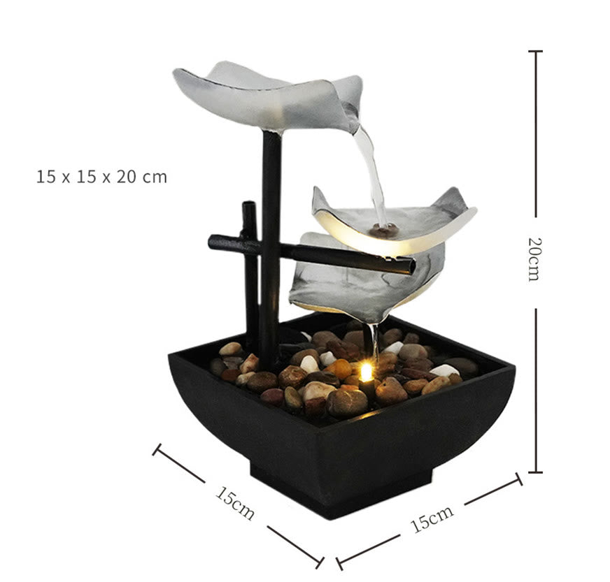 Buddha Stones Three Layers Waterfall Fountain Tabletop Lotus Ornaments With River Rocks Desktop Decoration