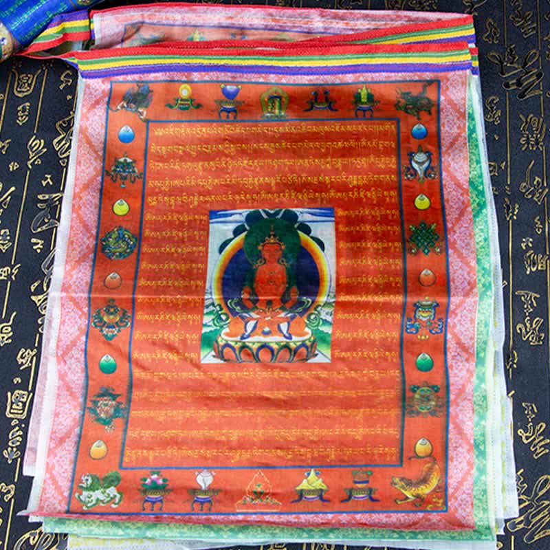 Buddha Stones Tibetan 5 Colors Windhorse Buddha Tara Scriptures Healing Auspicious Outdoor Prayer Flag