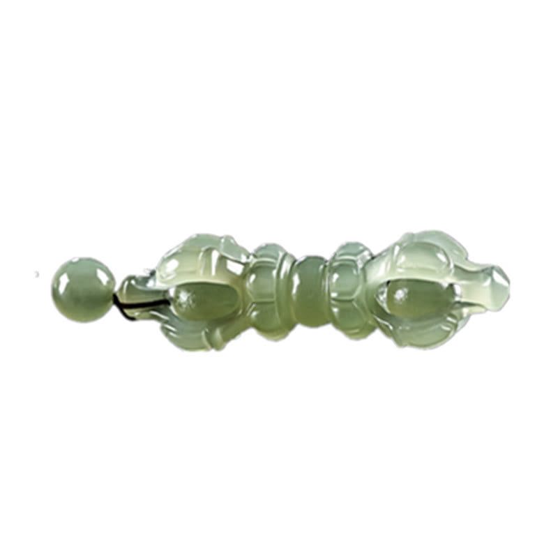 Buddha Stones Tibetan Natural Hetian Cyan Jade White Jade Dorje Vajra Engraved Success Necklace Pendant