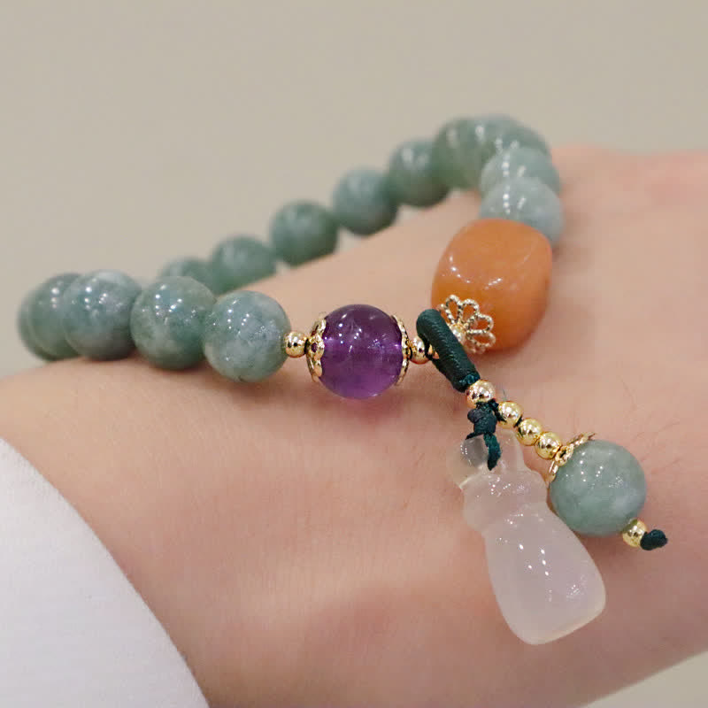 Buddha Stones Cyan Jade Lotus Pumpkin Wish Peace Buckle Amethyst Crystal Healing Bracelet