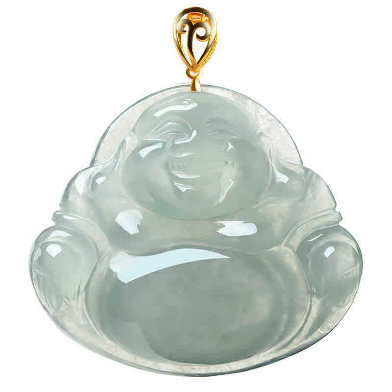 Buddha Stones Laughing Buddha Natural Jade 925 Sterling Silver Plated Gold Abundance Necklace Pendant