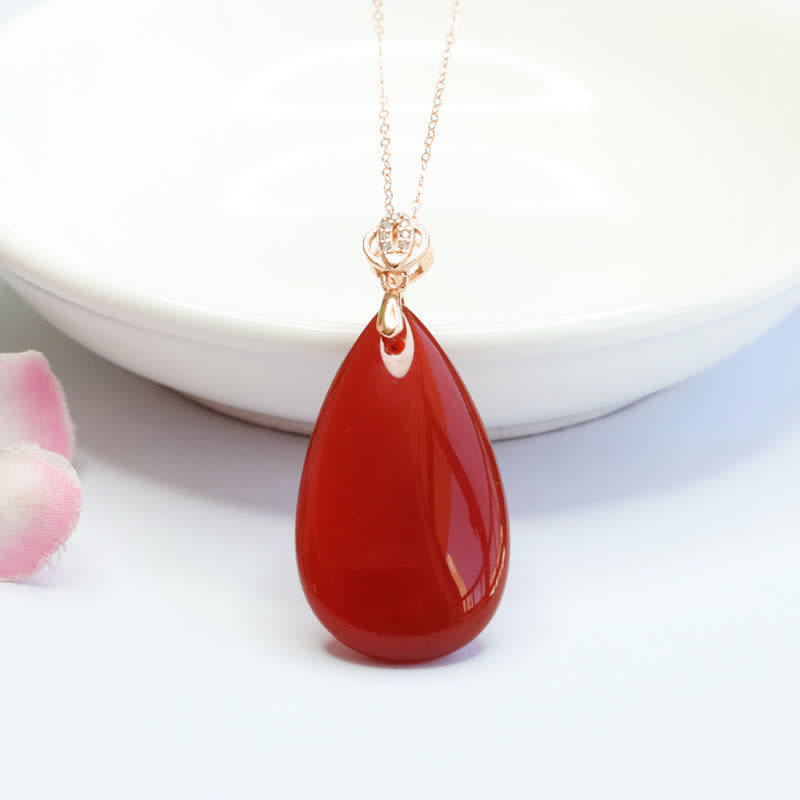 Buddha Stones 925 Sterling Silver Waterdrop Red Agate Confidence Necklace Pendant