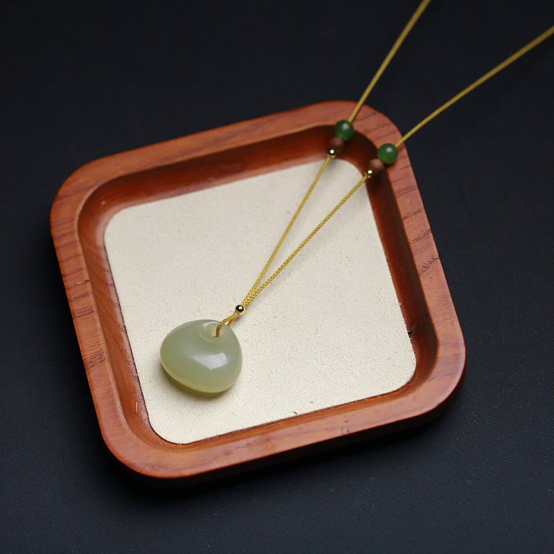 Buddha Stones Natural Hetian Jade Small Bag Pattern Prosperity String Necklace Pendant