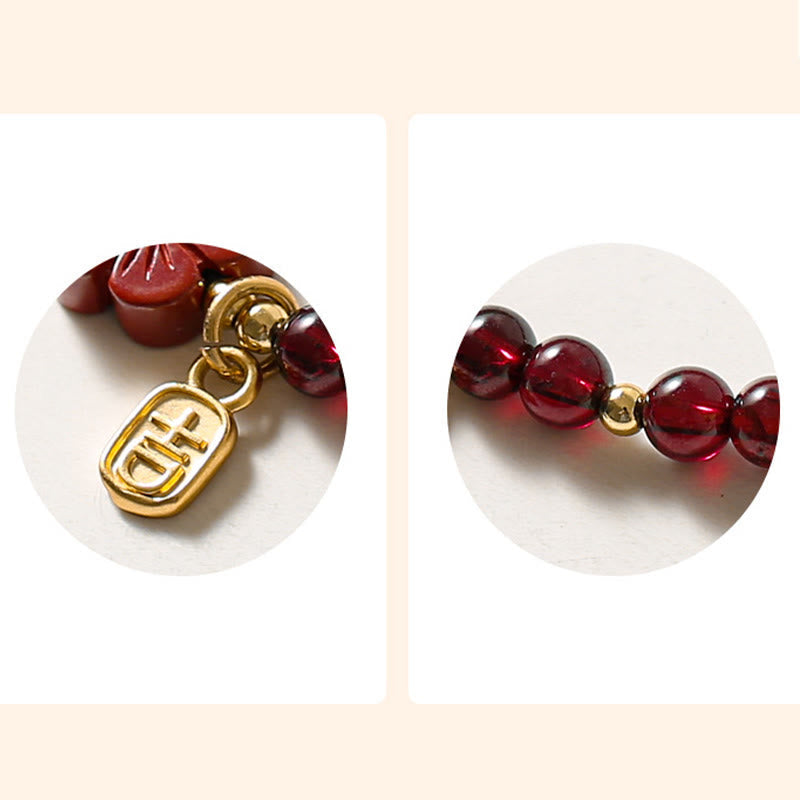 Buddha Stones 14K Gold Plated Natural Garnet Cinnabar Flower Calm Bracelet