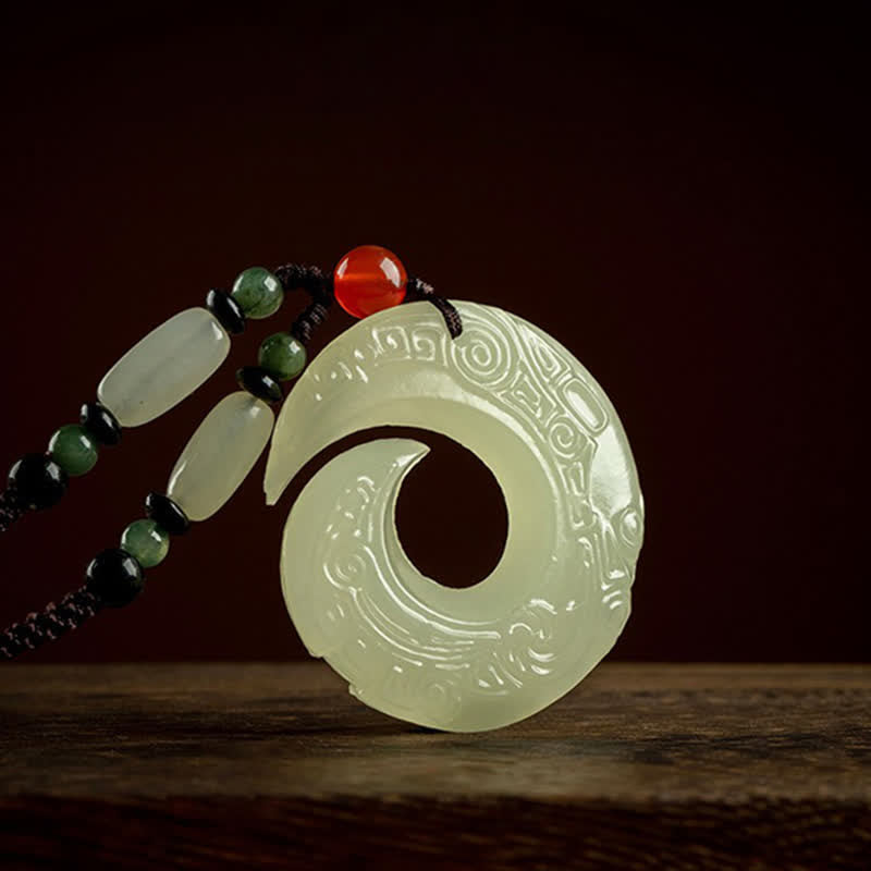 Buddha Stones Peace Buckle Jade Small Leaf Red Sandalwood Cinnabar Agate Luck Necklace Pendant