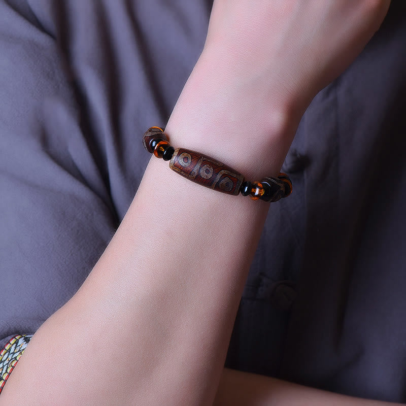 Buddha Stones Tibetan Retro Natural Nine-Eye Dzi Bead Blessings Bracelet