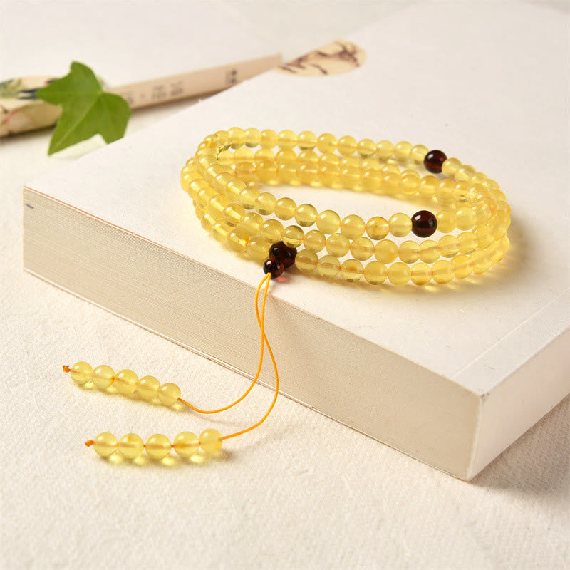 Buddha Stones 108 Mala Beads Natural Amber Clear Anxiety Bracelet