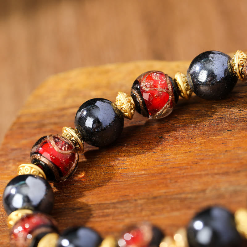 Buddha Stones Tibetan Zakiram Goddess of Wealth Liuli Glass Incense Ash Porcelain Bead Luck Bracelet (Extra 30% Off | USE CODE: FS30)