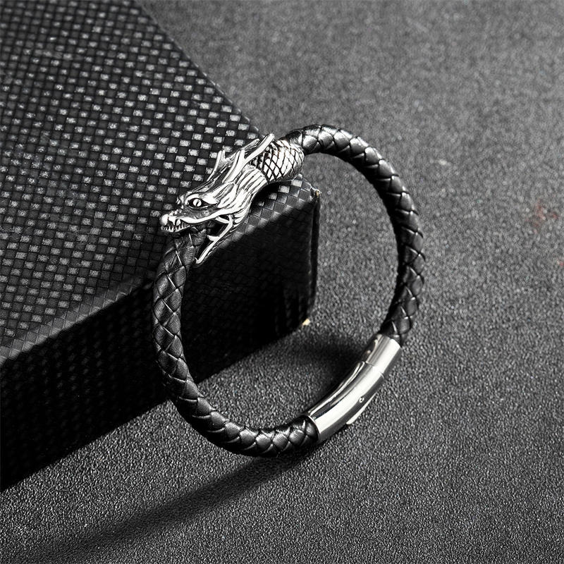 Dragon Leather Titanium Steel Luck Braided Bracelet Bangle (Extra 30% Off | USE CODE: FS30)