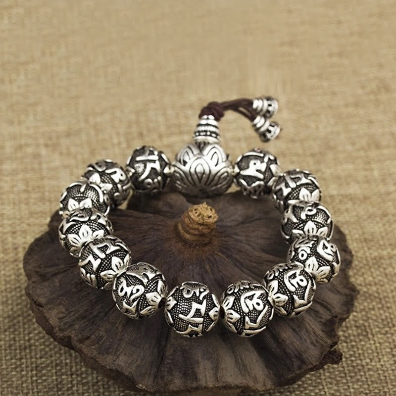 Buddha Stones Tibetan Om Mani Padme Hum Carved Alloy Beads Amulet Bracelet (Extra 35% Off | USE CODE: FS35)