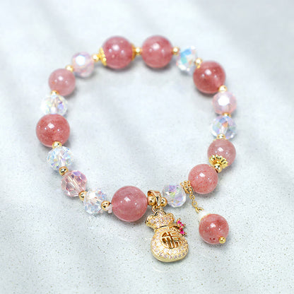 FREE Today: Love Healing Natural Strawberry Quartz Money Bag Charm Positive Bracelet