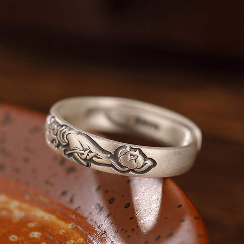 Buddha Stones 999 Sterling Silver Lotus Peony Flower Enlightenment Ring