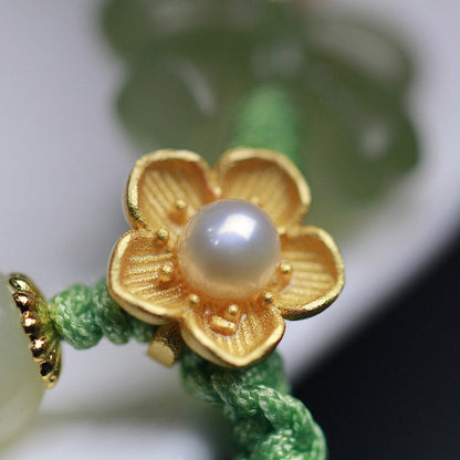 Buddha Stones 925 Sterling Silver Jade Luck Flower Butterfly Bracelet