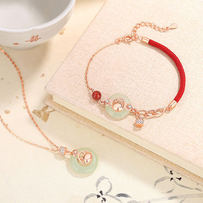 Buddha Stones 925 Sterling Silver Year of the Dragon Natural Hetian Jade Zircon Peace Buckle Protection Bracelet Necklace Pendant (Extra 30% Off | USE CODE: FS30)