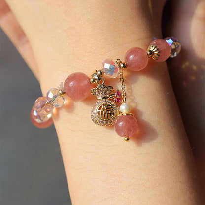 Buddha Stones "Wishing Love and Sweet Blessings"Strawberry Quartz Bracelet Includes Gift Message Card