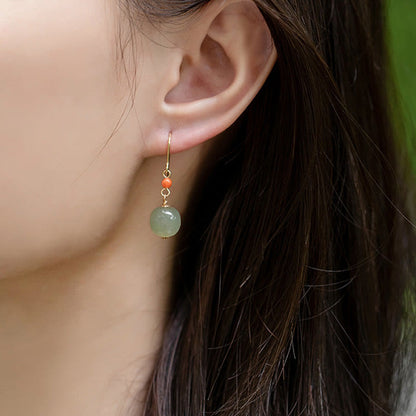Buddha Stones 925 Sterling Silver Plated 14k Gold Hetian Jade Red Agate Luck Drop Dangle Earrings