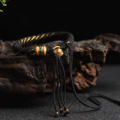 Buddha Stones Tibetan Handmade Luck Prayer Wheel Bead Charm Weave Colorful String Bracelet