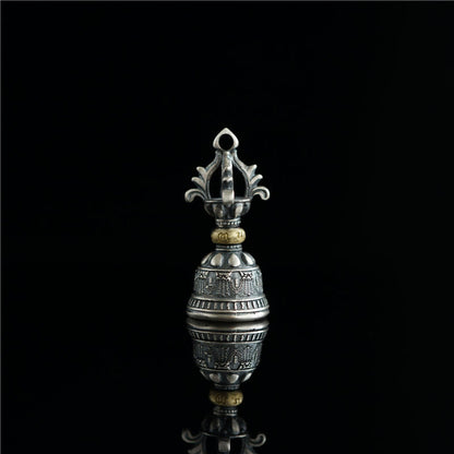 Buddha Stones Tibet 925 Sterling Silver Om Mani Padme Hum Dorje Bell Vajra Engraved Enlightenment Pendant Hanging Decoration