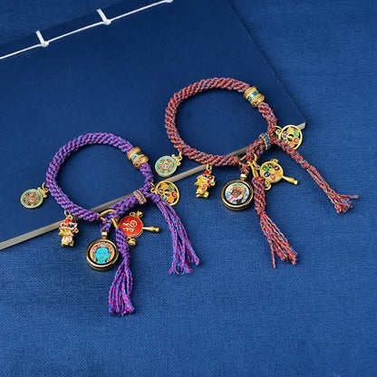 Buddha Stones Tibetan Green Tara Zakiram Goddess of Wealth Thangka Luck Braid String Bracelet