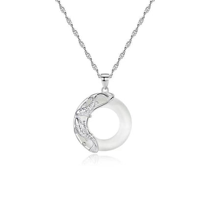 Buddha Stones "Wishing Luck and Prosperity" White Jade Koi Fish Necklace Includes Gift Message Card