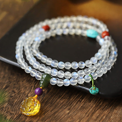 Buddha Stones 108 Mala Beads Moonstone Amber Lotus Turquoise Crystal Healing Bracelet
