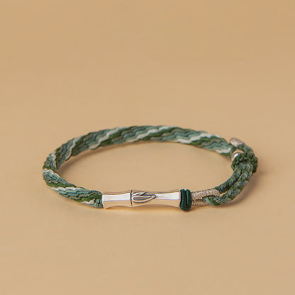 Buddha Stones 925 Sterling Silver Bamboo Reincarnation Knot Luck Protection String Bracelet