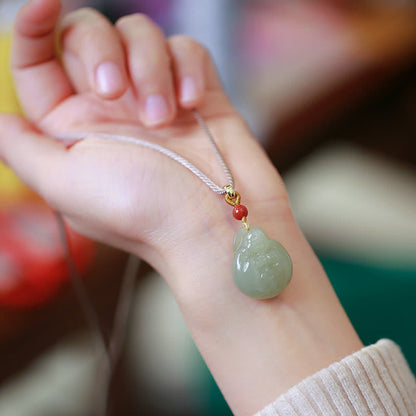 Buddha Stones Laughing Buddha Hetian Jade Wealth Prosperity String Necklace Pendant