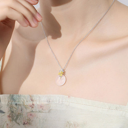 Buddha Stones 925 Sterling Silver Round Chalcedony Twelve Months Flower Harmony Necklace Pendant
