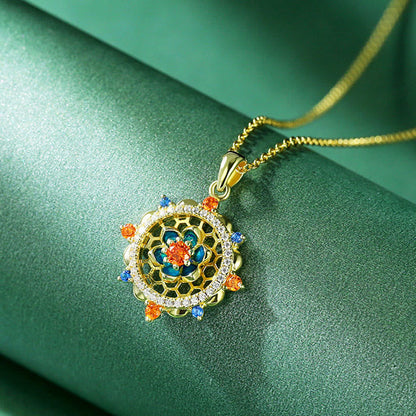 Buddha Stones 925 Sterling Silver Lotus Flower Colorful Zircon New Beginning Necklace Pendant