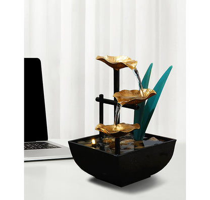 Buddha Stones Three Layers Waterfall Fountain Tabletop Lotus Ornaments With River Rocks Desktop Decoration