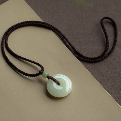 Buddha Stones Natural Round Jade Peace Buckle Luck Prosperity Necklace Pendant