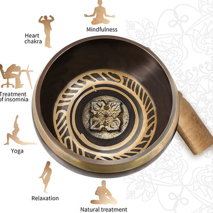 Buddha Stones Tibetan Meditation Bowl for Healing and Mindfulness Om Mani Padme Hum Singing Bowl