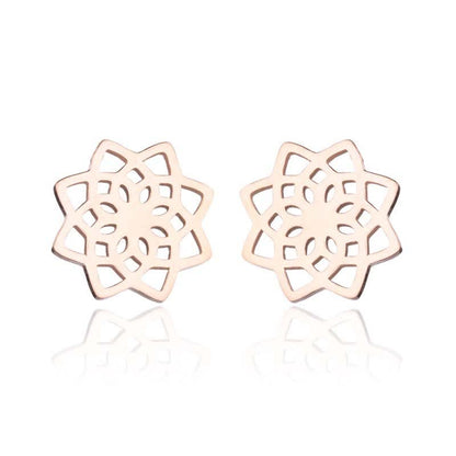 Buddha Stones Tibetan Lotus Pattern New Beginning Stud Earrings