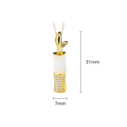 Buddha Stones 925 Sterling Silver Hetian White Jade Bamboo Happiness Necklace Pendant