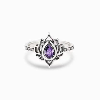 Buddha Stones Sterling Silver Lotus Zircon Blessing Protection Ring