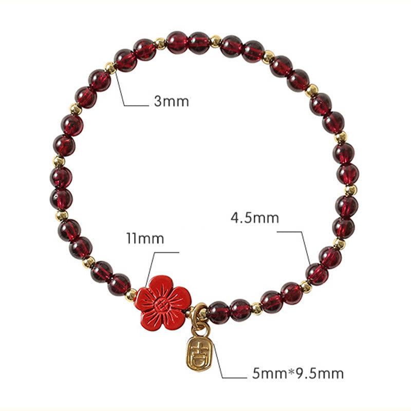 Buddha Stones 14K Gold Plated Natural Garnet Cinnabar Flower Calm Bracelet