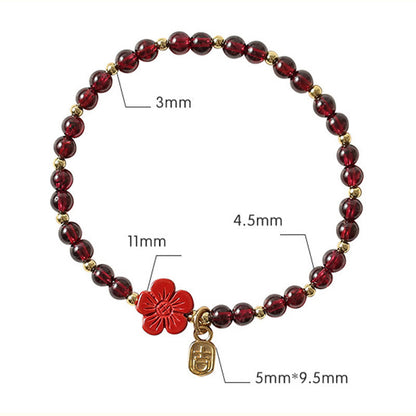 Buddha Stones 14K Gold Plated Natural Garnet Cinnabar Flower Calm Bracelet