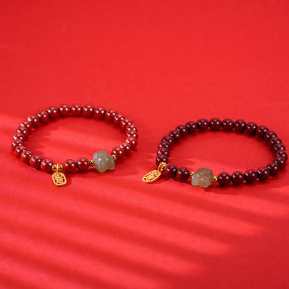Buddha Stones 925 Sterling Silver Year of the Dragon Natural Cinnabar Hetian Jade Dragon Fu Character Ruyi As One Wishes Charm Blessing Bracelet (Extra 30% Off | USE CODE: FS30)