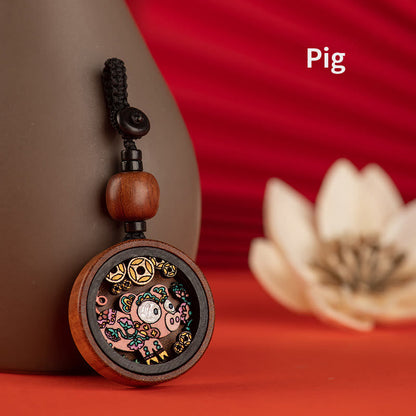 Buddha Stones Year Of The Dragon Hand Painted Chinese Zodiac Rosewood Carved Calm Key Chain
