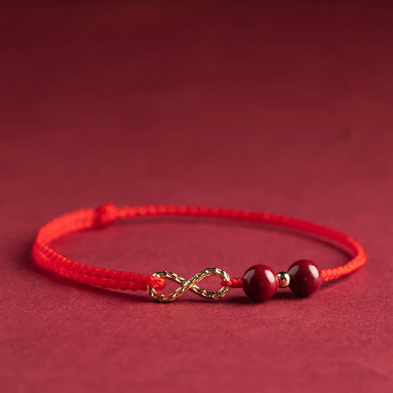 Buddha Stones Cinnabar Blessing Red String Golden Infinity Symbol Bracelet Anklet